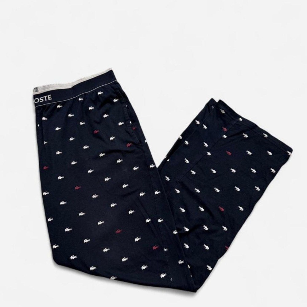 Lacoste navy blue pajama pants with small white and red crocodile prints size L
